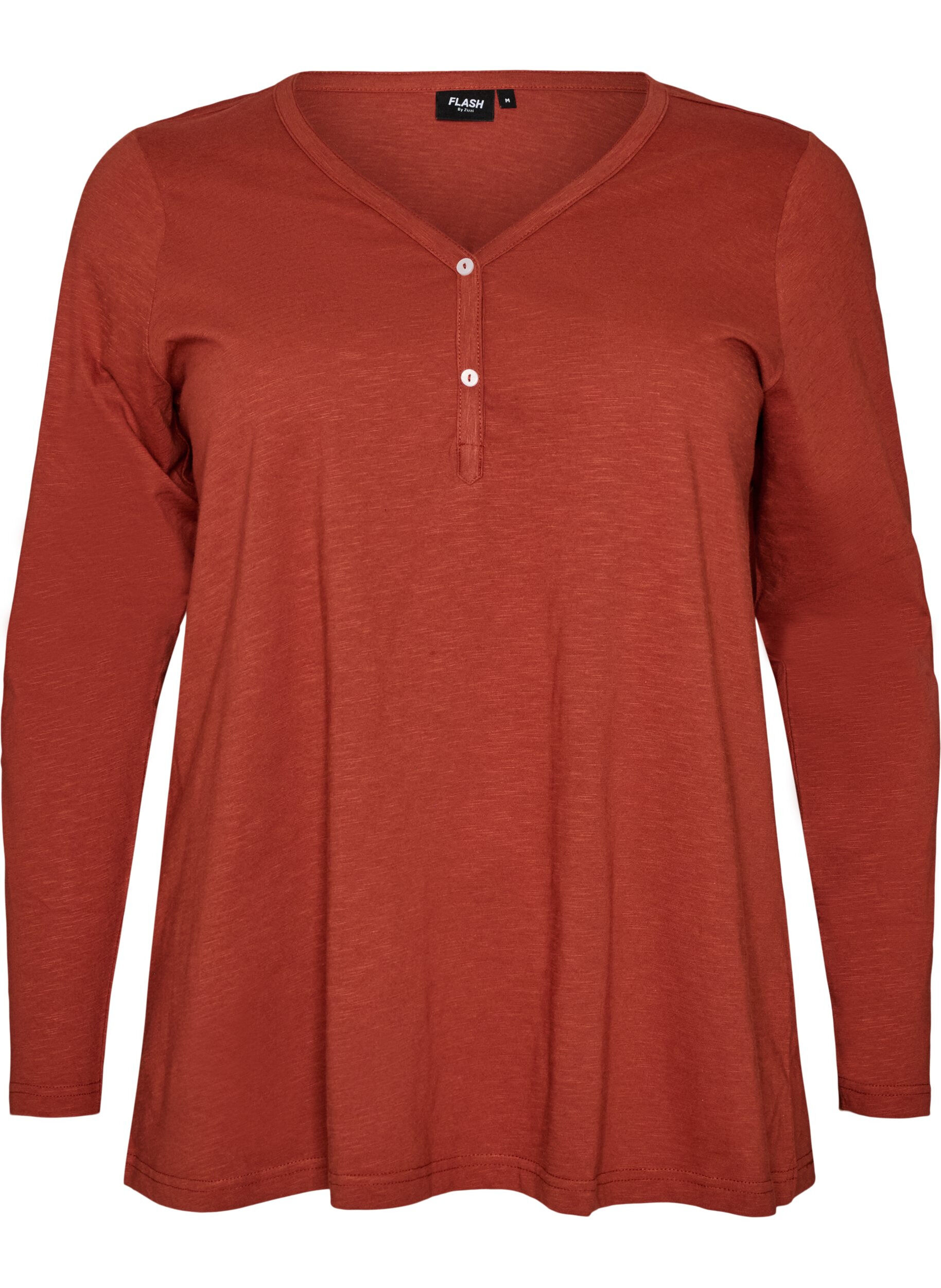ZizziLangarmshirt mit V-Ausschnitt und Kn&ouml;pfen, Braun, Packshot image number 0
