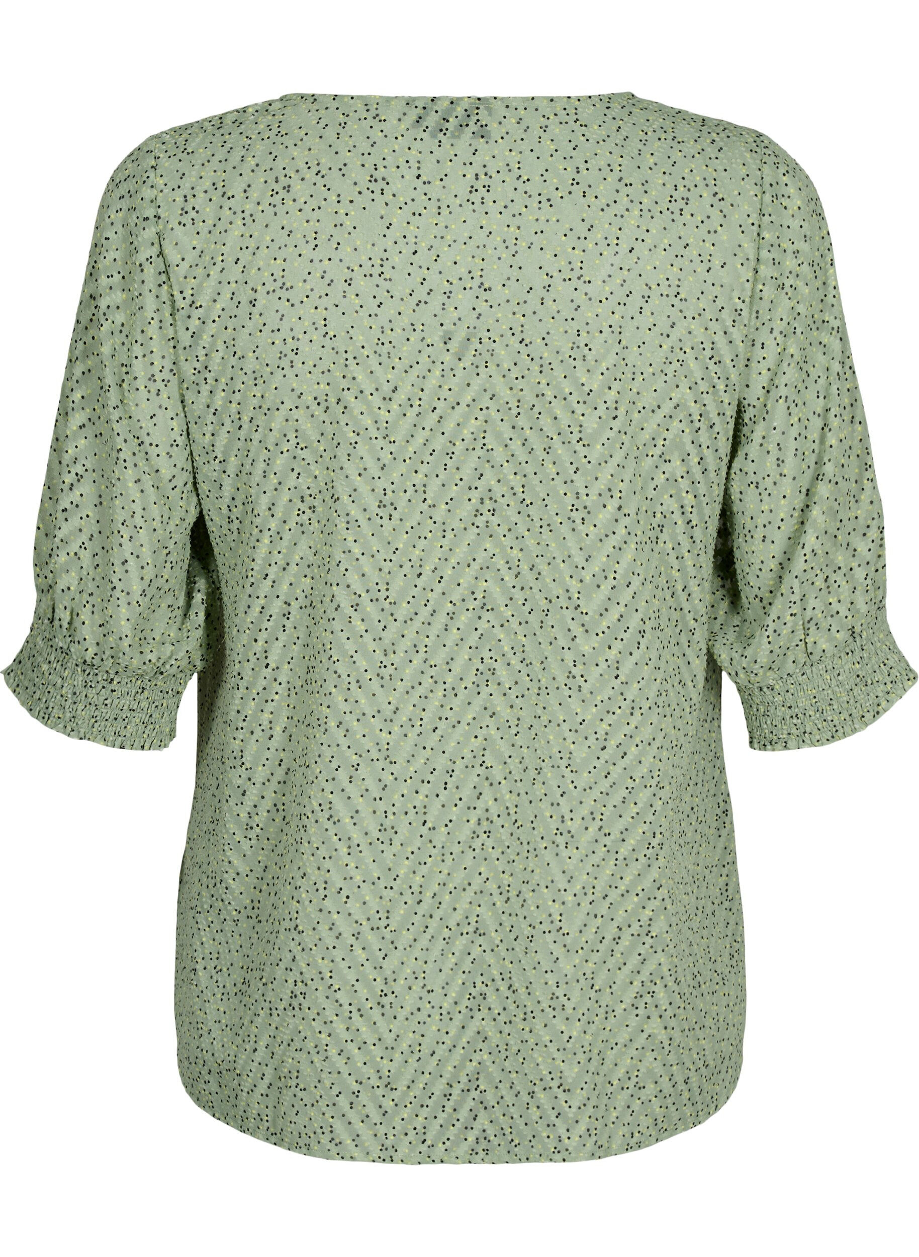 ZizziGepunktete Bluse mit kurzen &Auml;rmeln, Seagrass Dot, Packshot image number 1