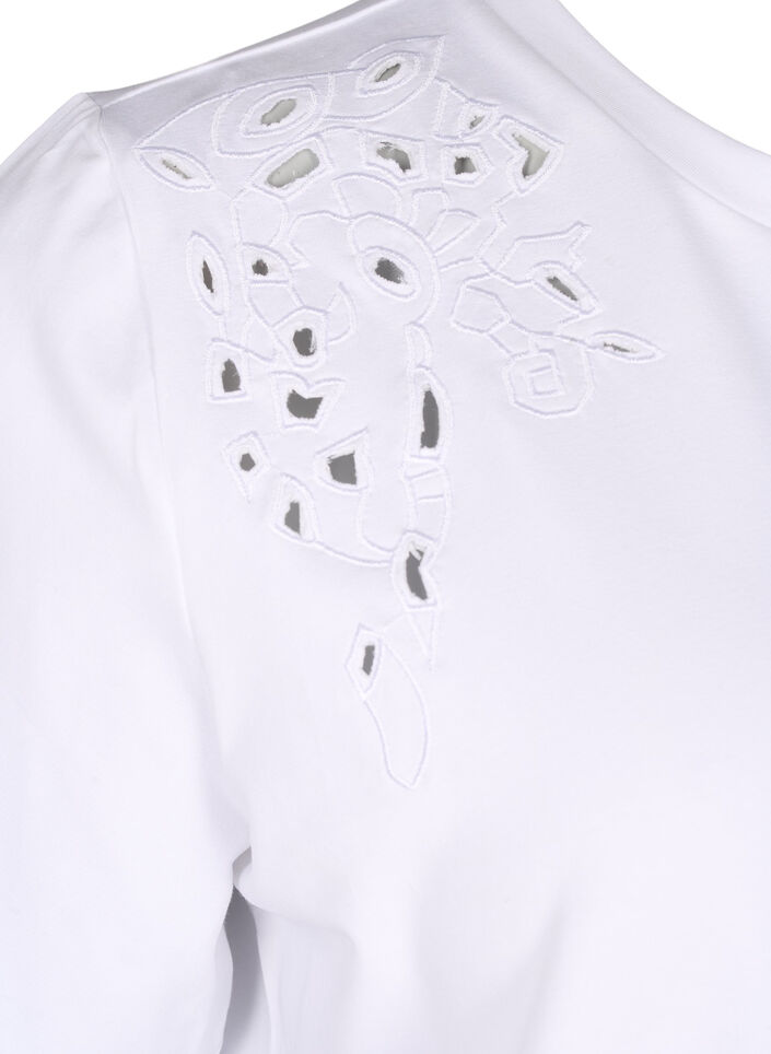 T-Shirt aus Bio-Baumwolle mit Stickereidetails, Bright White, Packshot image number 3