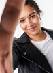 Imitierte Leder Biker Jacke, Schwarz, Model image number 3
