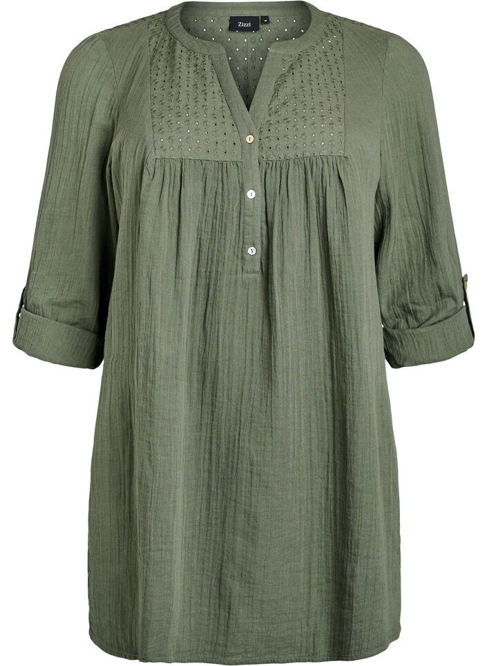 Tunika aus Baumwollmusselin mit Broderie Anglaise, Gr&uuml;n, Packshot image number 0