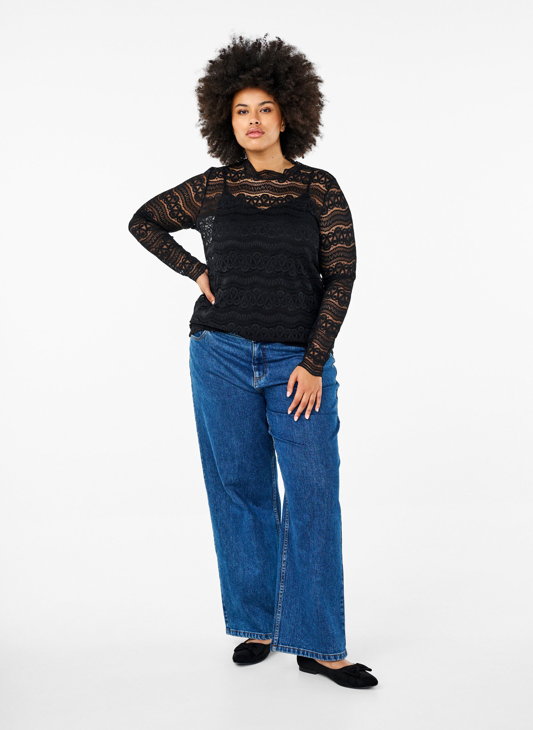 ZizziSpitzenbluse mit langen &Auml;rmeln, Black, Model image number 2