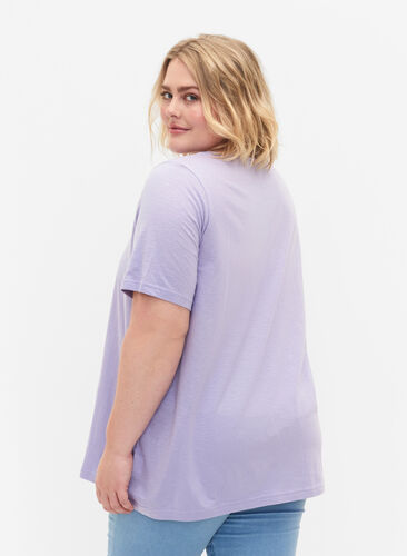 T-Shirt aus Baumwolle mit Spitzenband, Lavender, Model image number 1