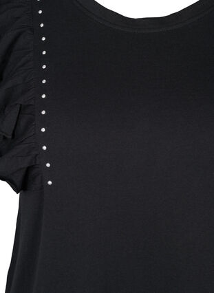 T-Shirt aus Baumwolle mit Rüschen und Nieten, Black, Packshot image number 2