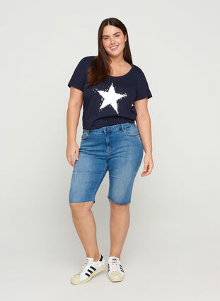 Kurzarm T-Shirt aus Baumwolle mit A-Linie, Night Sky STAR, Model image number 2