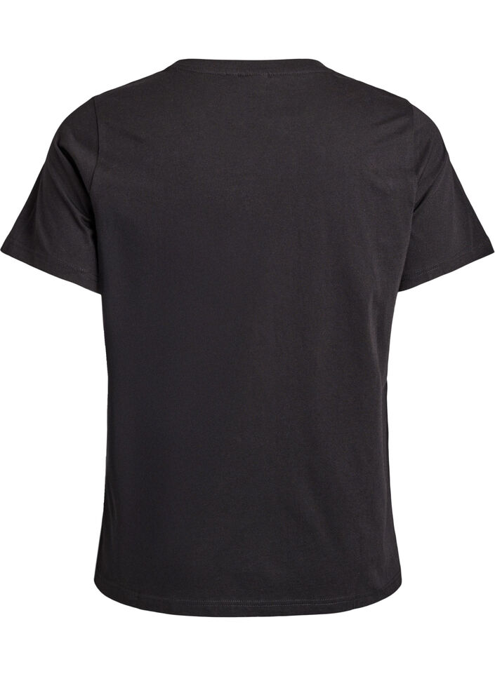 T-Shirt aus Baumwolle mit dekorativem Frontdetail, Schwarz, Packshot image number 1