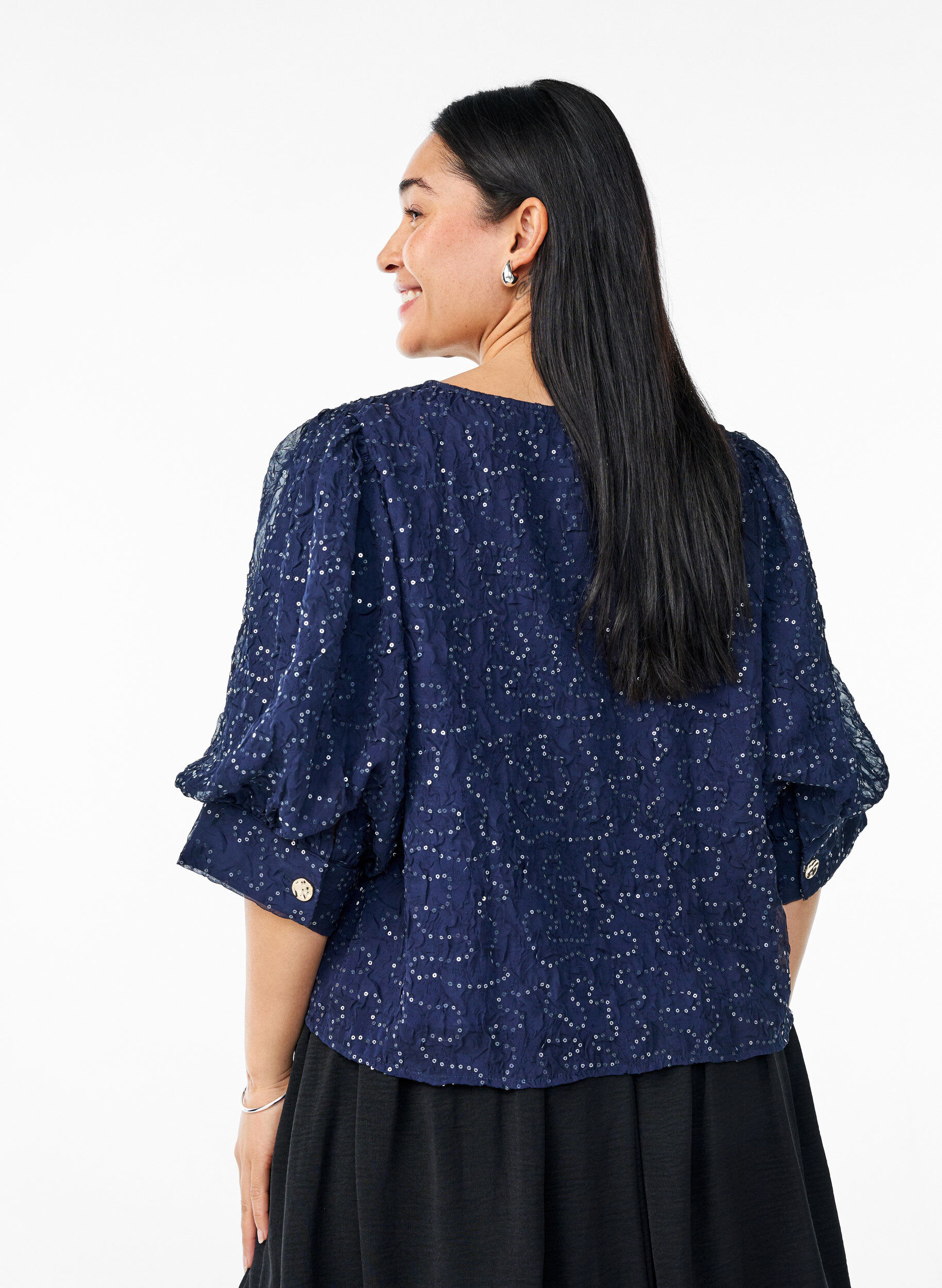 ZizziPartybluse mit Pailletten und halblangen &Auml;rmeln, Blau, Model image number 2
