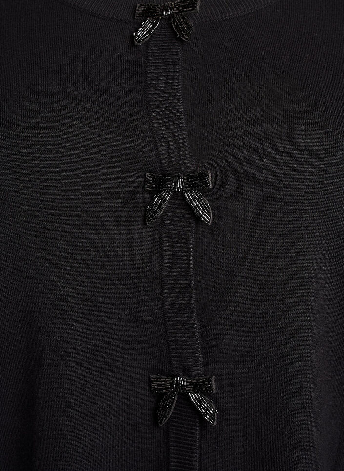 Cardigan mit perlenbestickten Schleifen und Druckkn&ouml;pfen, Schwarz, Packshot image number 2