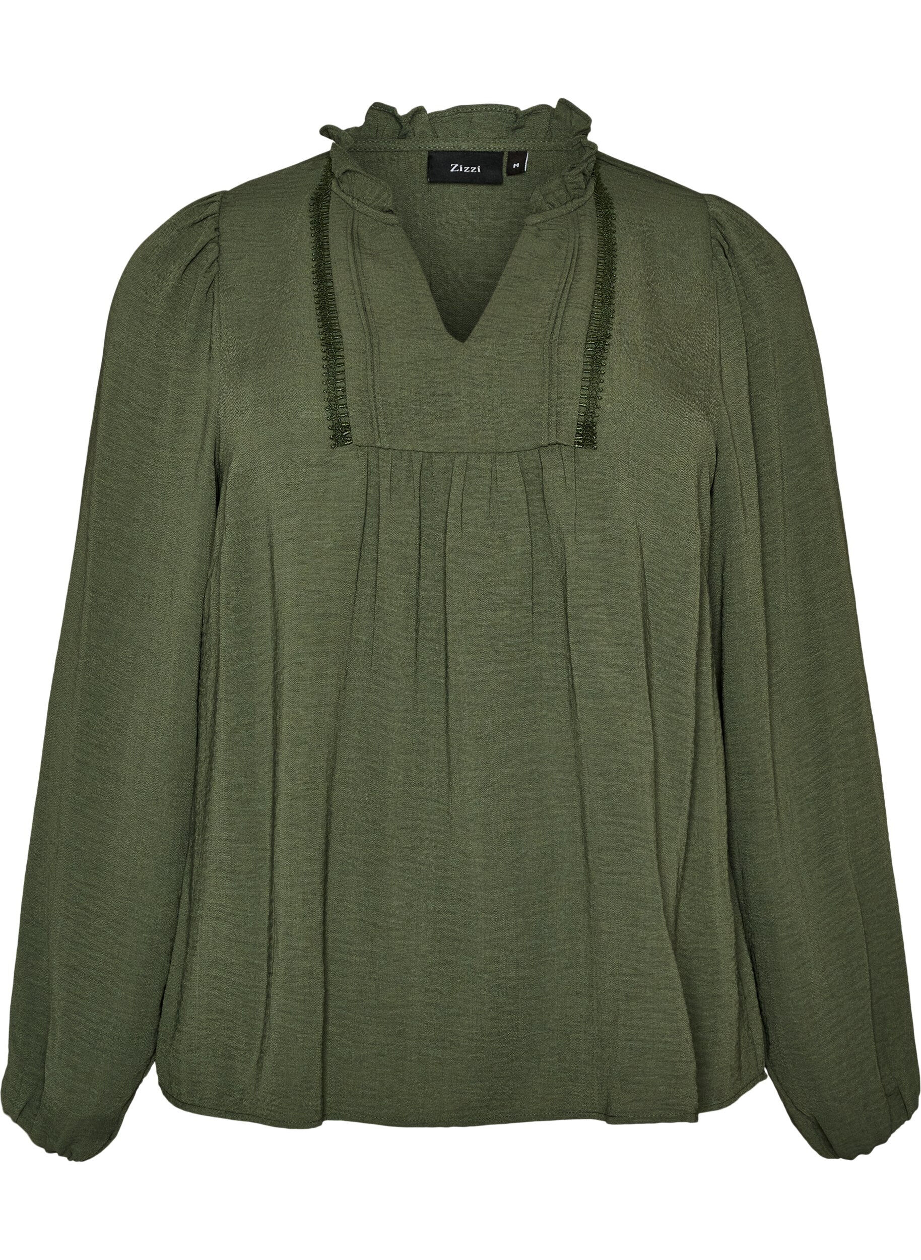 ZizziBluse mit V-Ausschnitt und H&auml;kelband, Gr&uuml;n, Packshot image number 0
