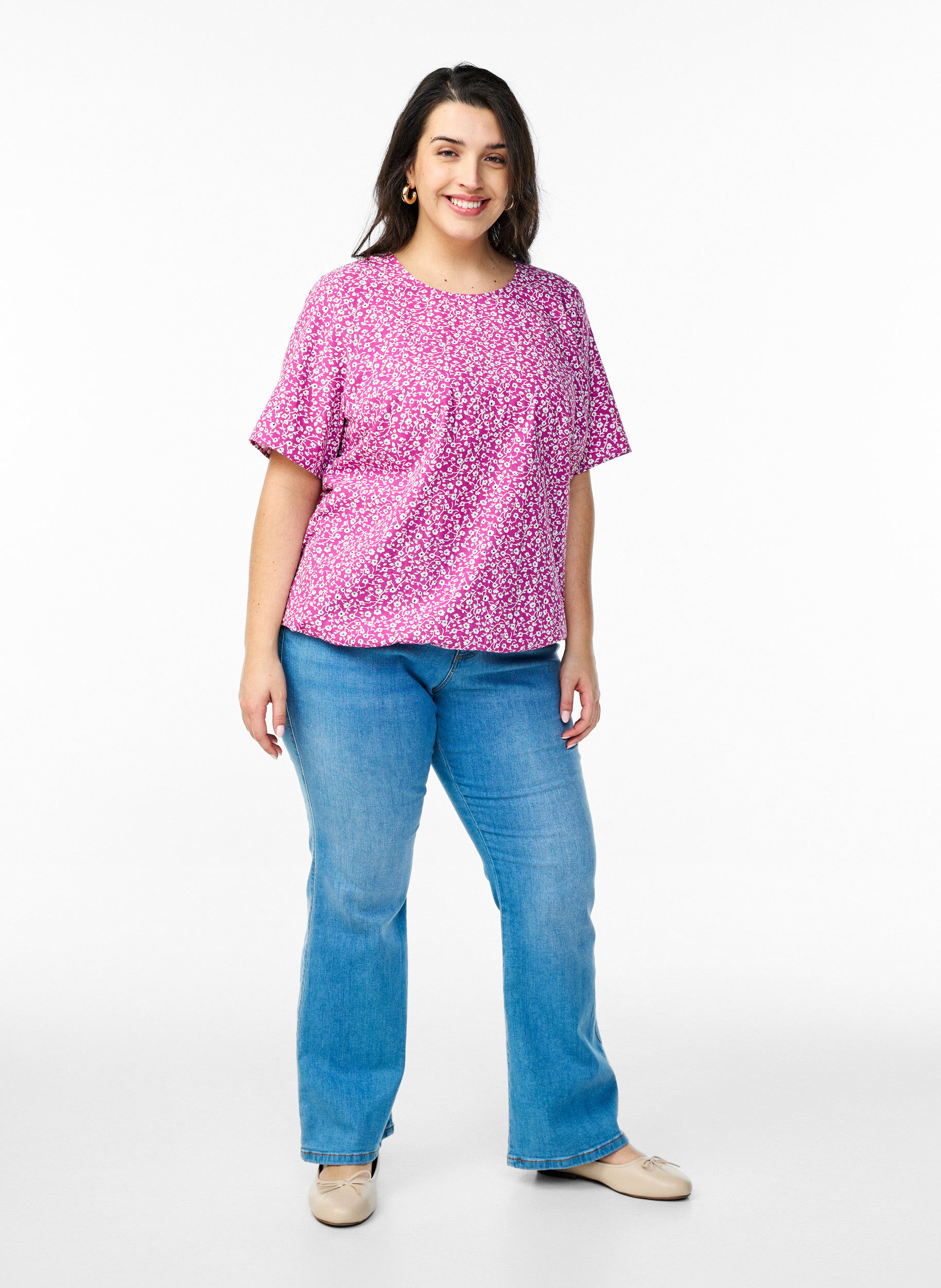 ZizziBaumwoll-Bluse mit Print und kurzen &Auml;rmeln, Lila, Model image number 1