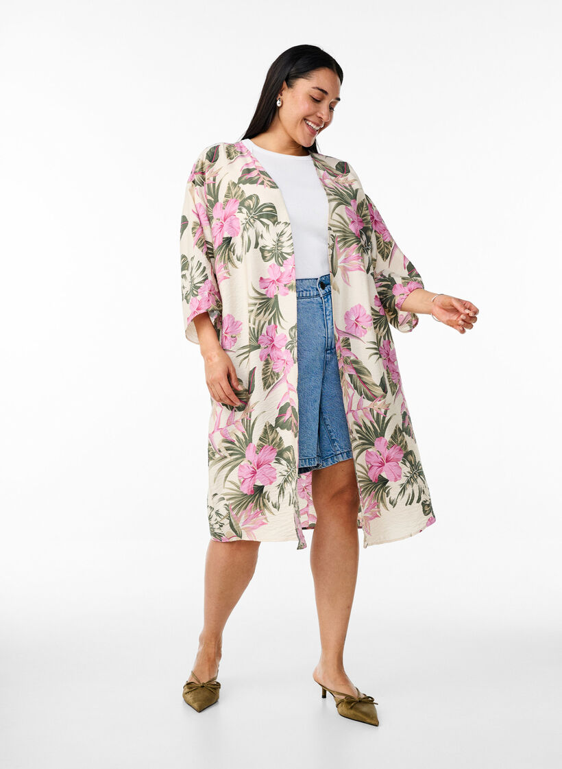 Viskose-Kimono mit 3/4-&Auml;rmeln, Vanille, Model image number 1
