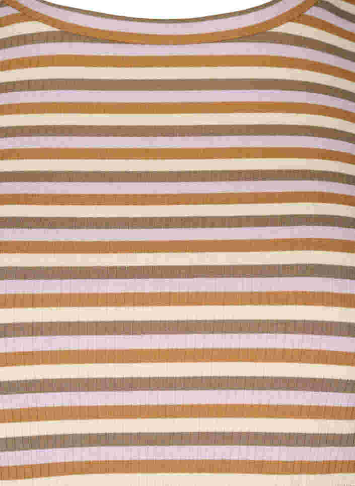 Gestreifte Bluse mit Rundhalsausschnitt und langen Ärmeln, Purple Camel Stripe, Packshot image number 2