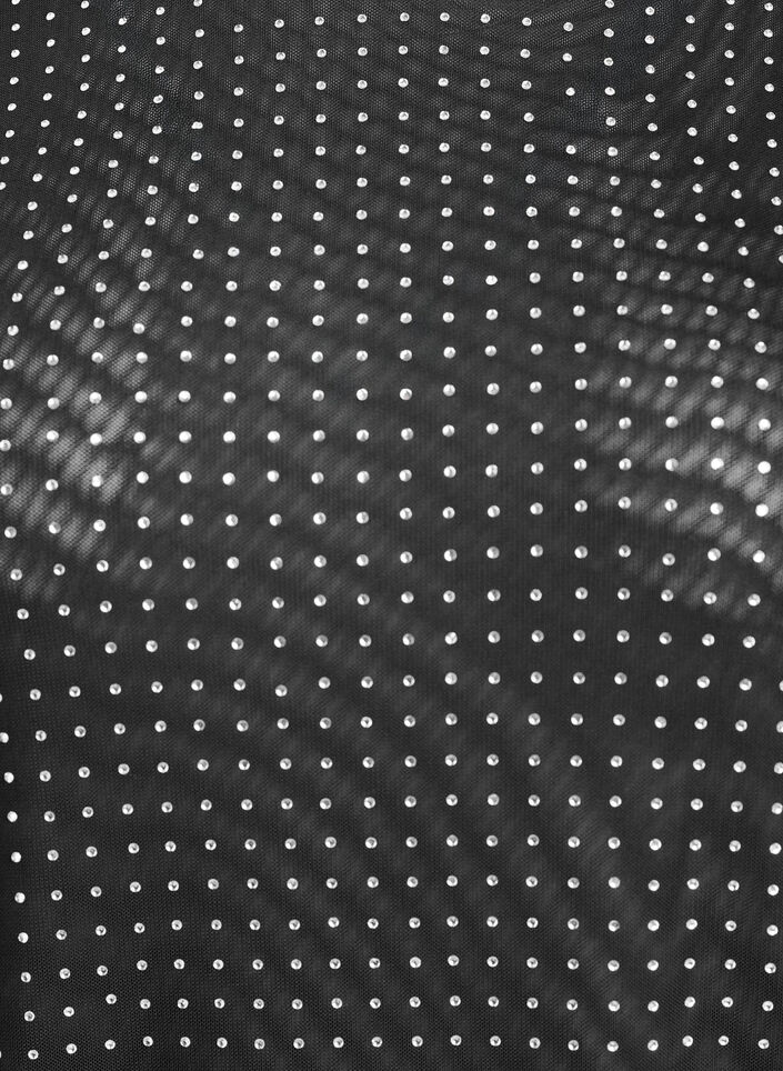 Meshbluse mit Strasssteinen und langen Ärmeln, Schwarz, Packshot image number 2
