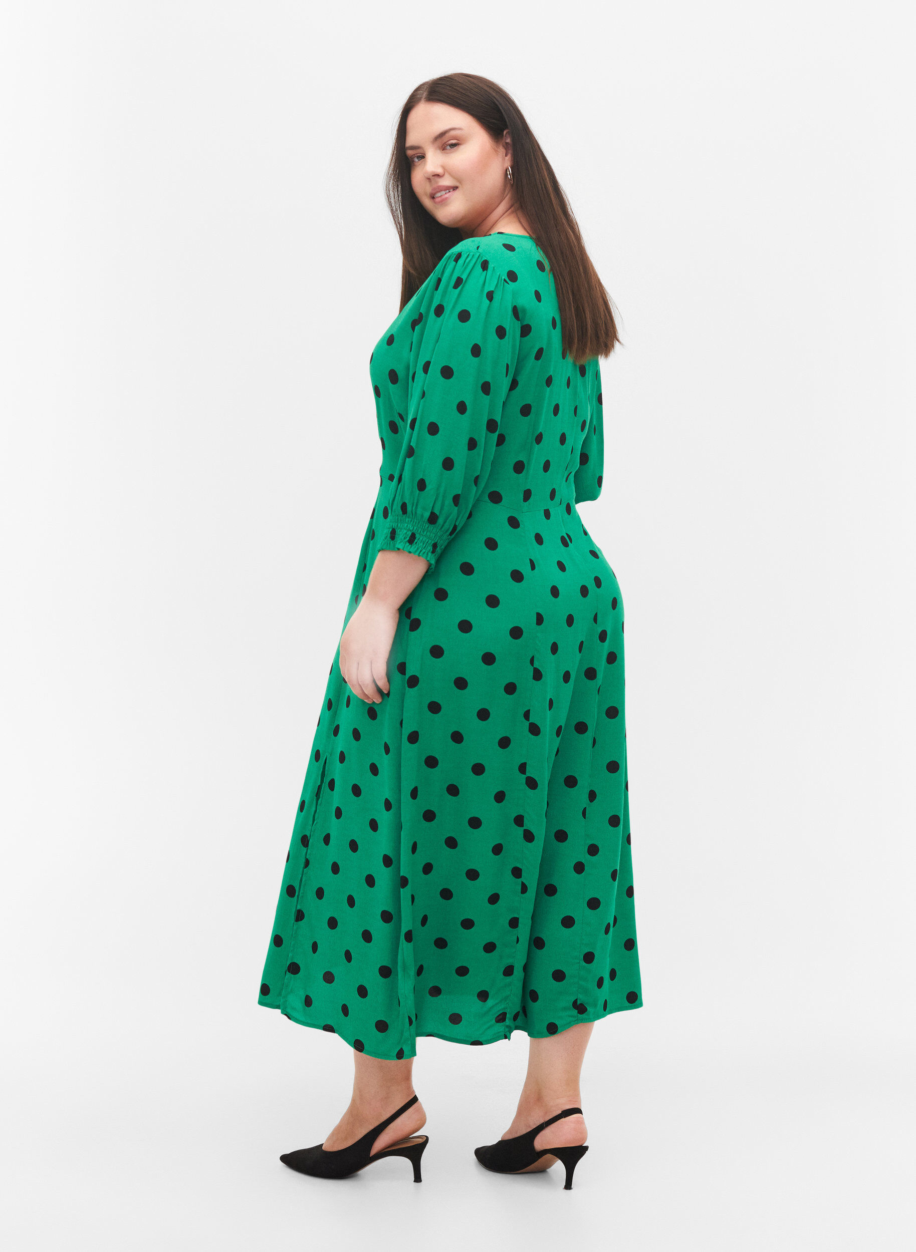 ZizziMidikleid aus Viskose mit Punktmustern, Jolly Green Dot AOP, Model image number 1