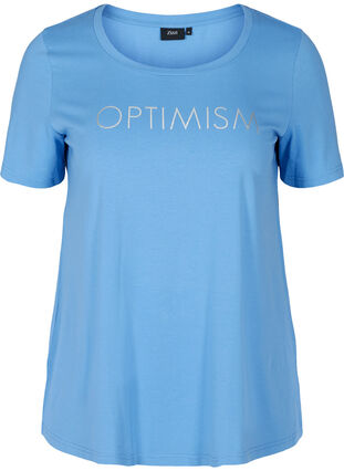 Kurzarm T-Shirt aus Baumwolle mit Aufdruck, Ultramarine OPTIMISM, Packshot image number 0