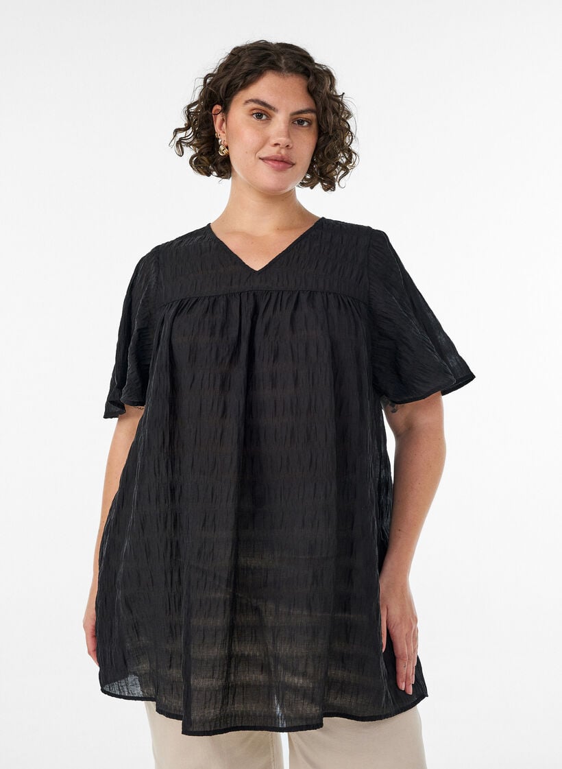 Tunika aus Lyocell mit Flatter&auml;rmeln, Schwarz, Model image number 0