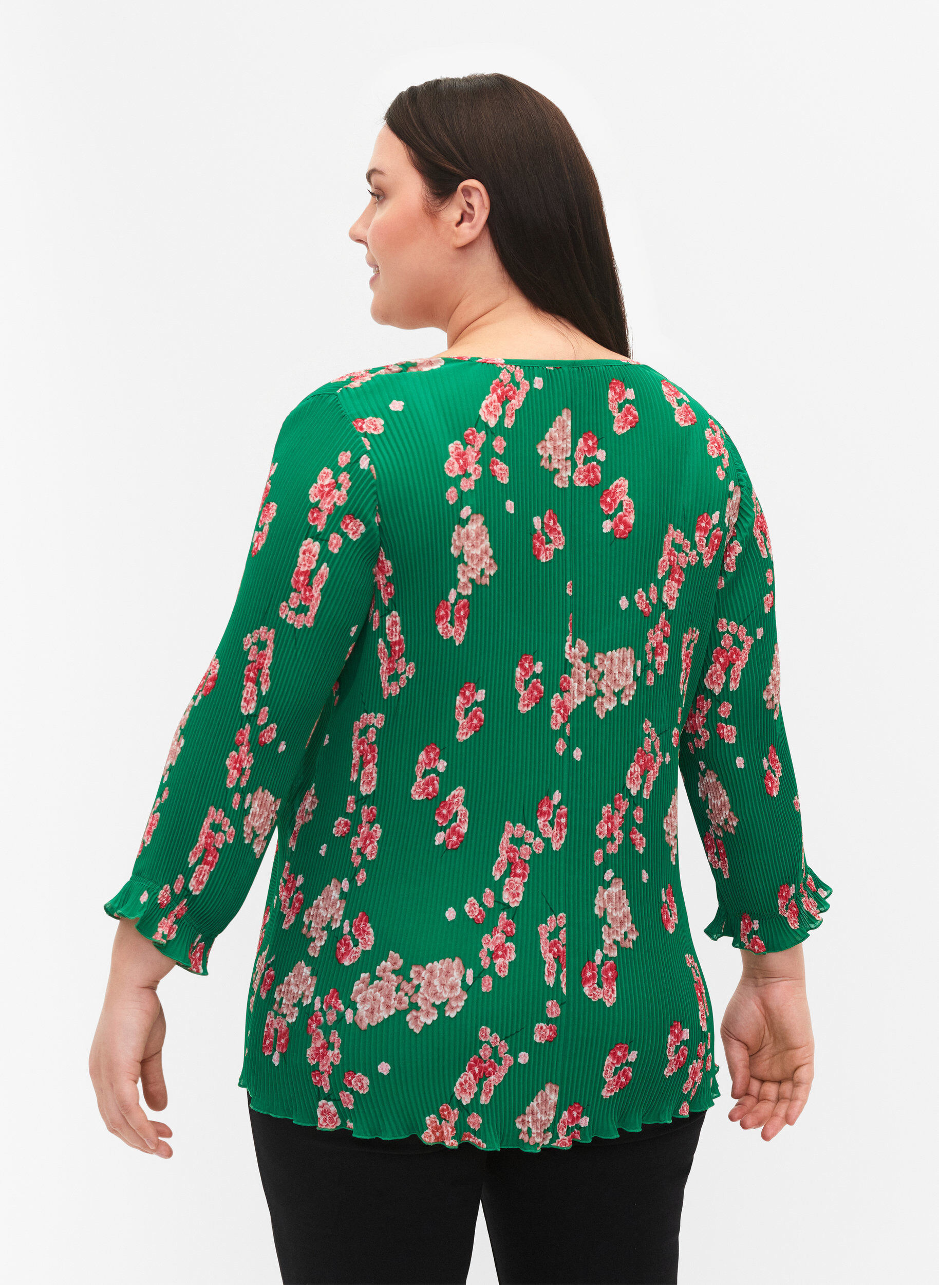 ZizziPlissierte Bluse mit 3/4-&Auml;rmeln, Jolly Green Flower, Model image number 1