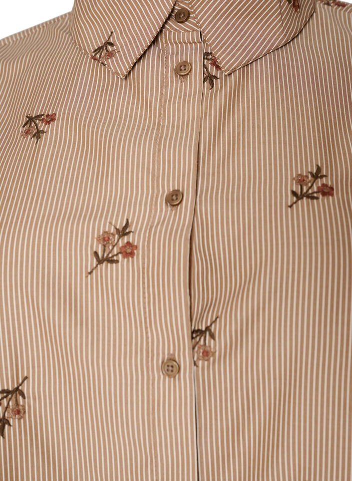 Gestreifte Bluse mit bestickten Blumen, Braun, Packshot image number 2