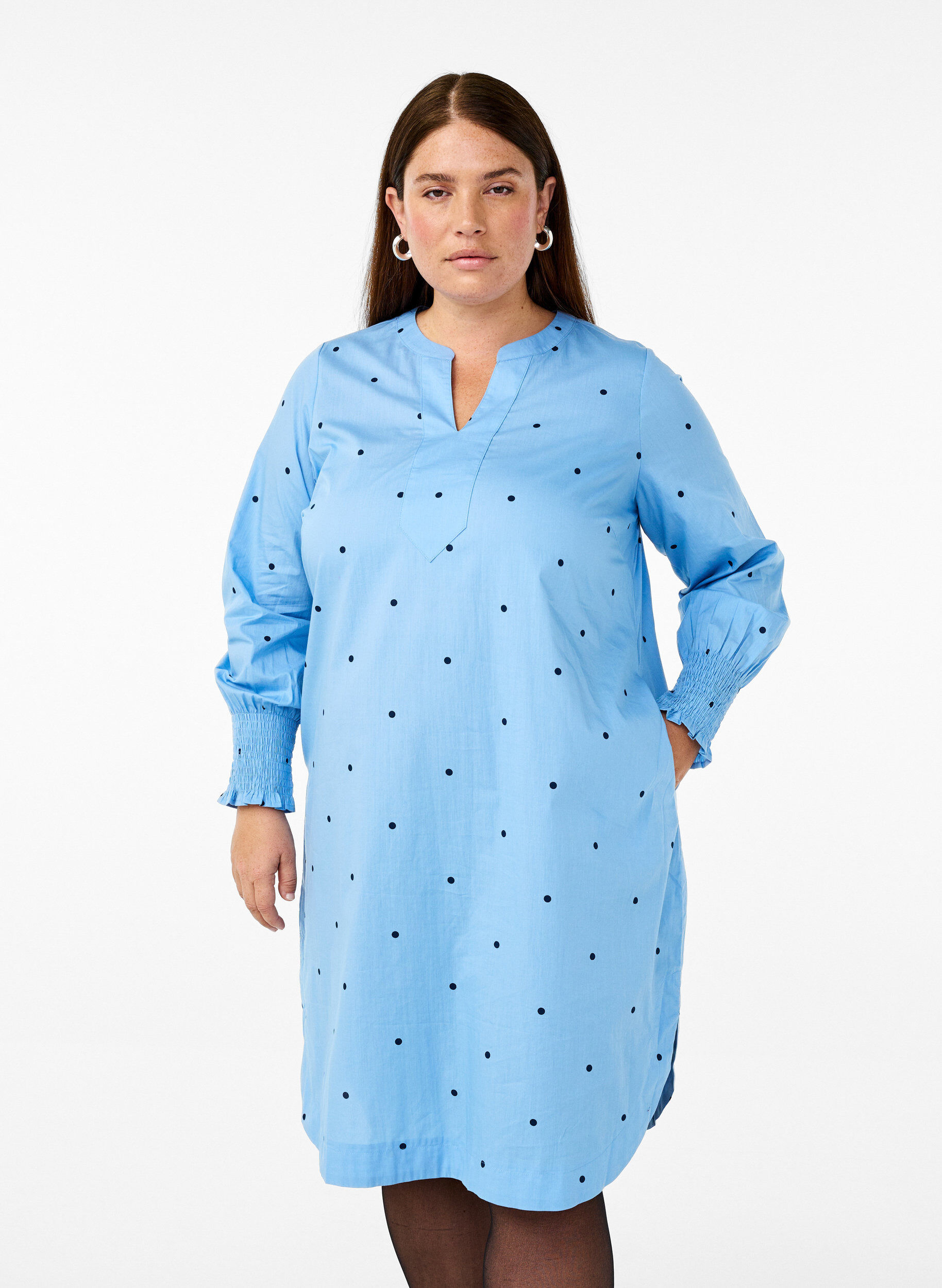ZizziKleid mit Polka Dots und langen &Auml;rmeln, Blau, Model image number 0