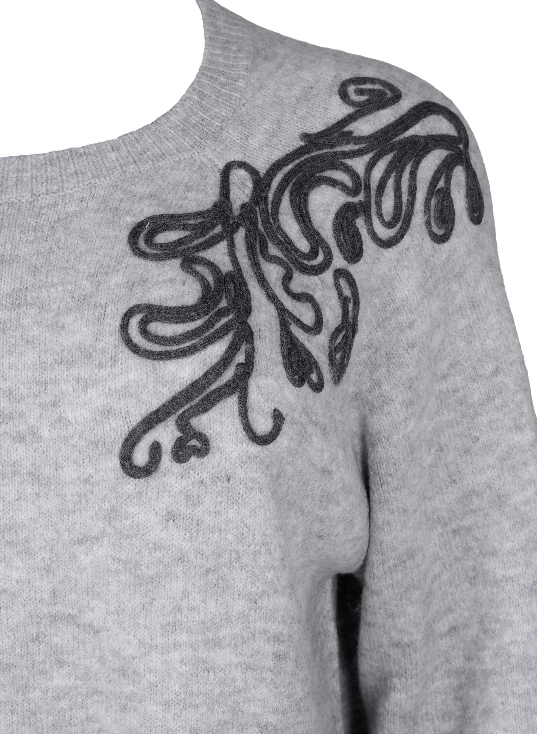 Zizzi Strickbluse mit dekorativem Muster, Light Grey Melange, Packshot image number 2