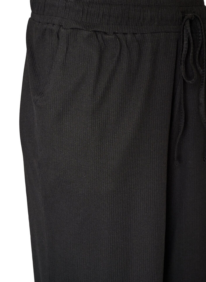 Gerippte Pyjamahose mit geraden Beinen, Schwarz, Packshot image number 2