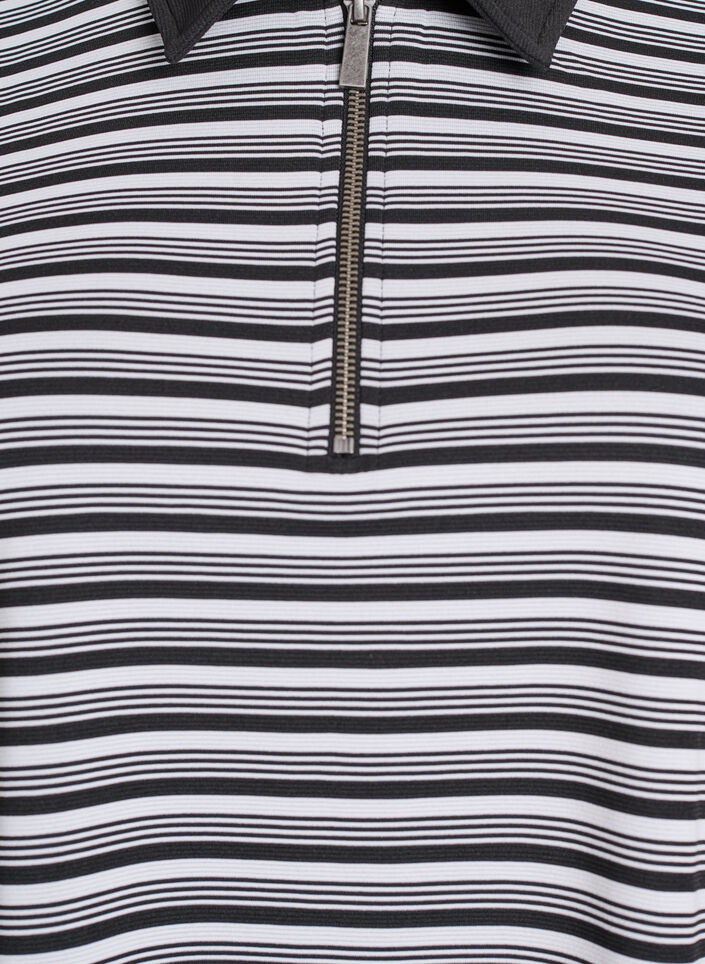 Kurzärmliges Poloshirt mit Streifen und Reißverschluss, Schwarz, Packshot image number 2