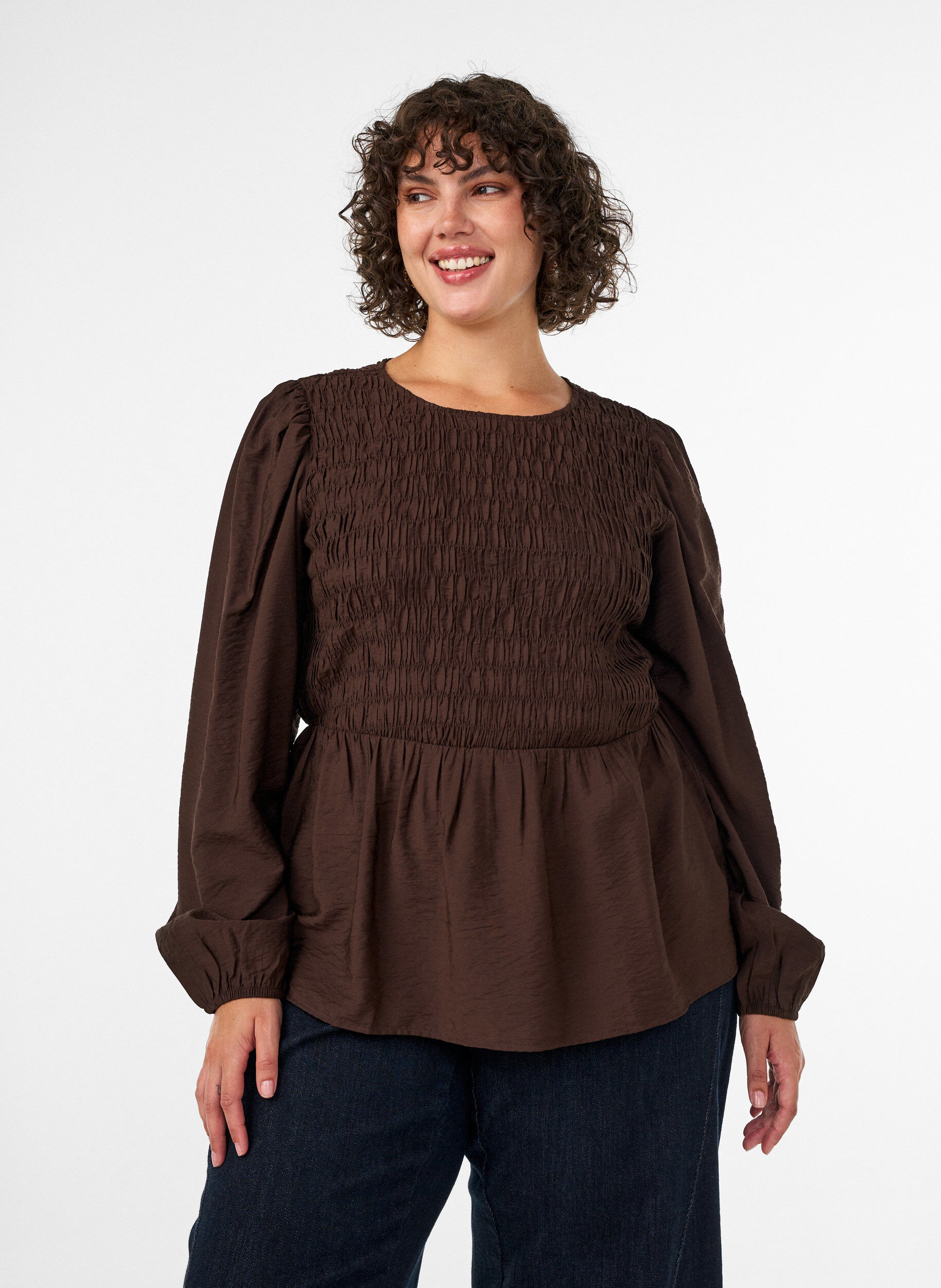 ZizziBluse mit Puff und langen &Auml;rmeln, Braun, Model image number 0