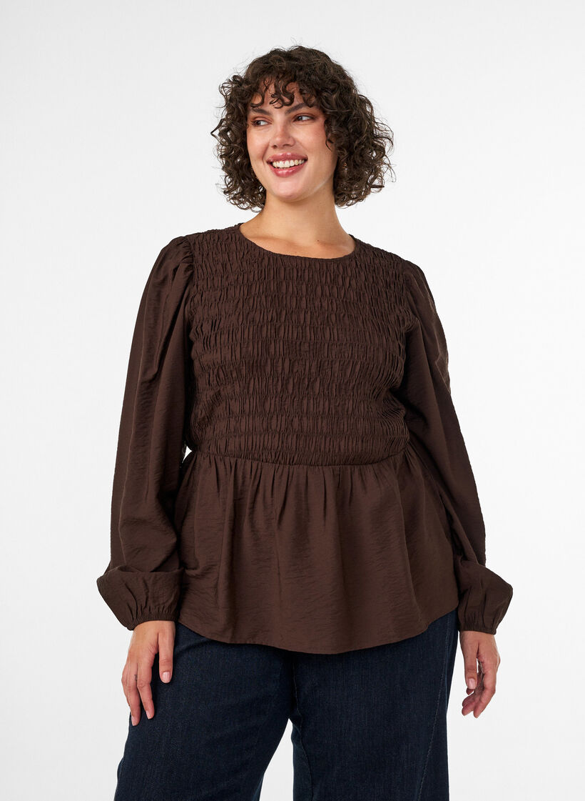 Bluse mit Puff und langen &Auml;rmeln, Braun, Model image number 0