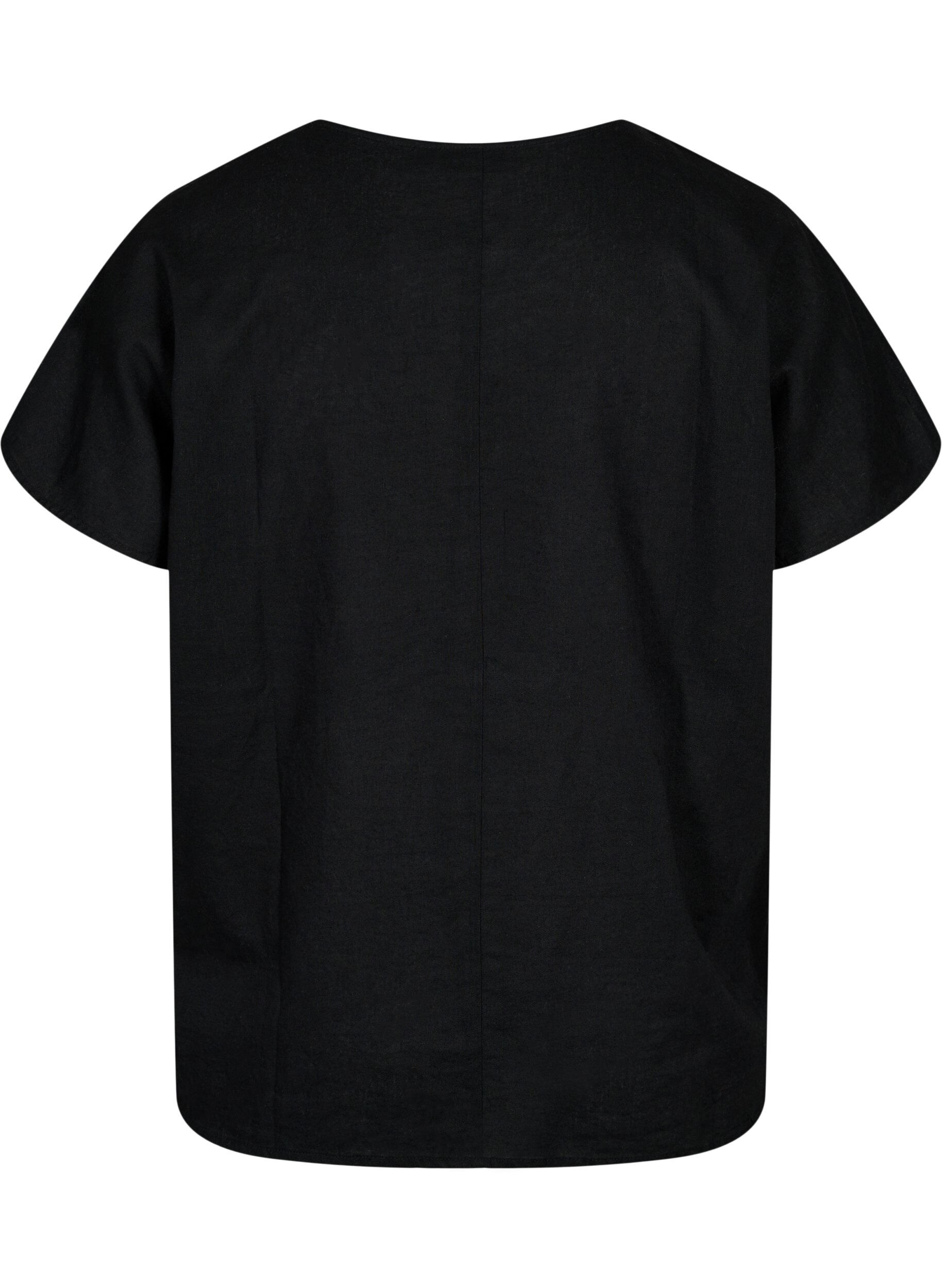 ZizziKurz&auml;rmelige Bluse aus Baumwollmischung mit Leinen, Black, Packshot image number 1