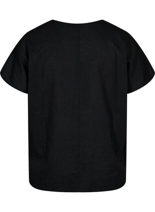 Kurzärmelige Bluse aus Baumwollmischung mit Leinen, Black, Packshot image number 1