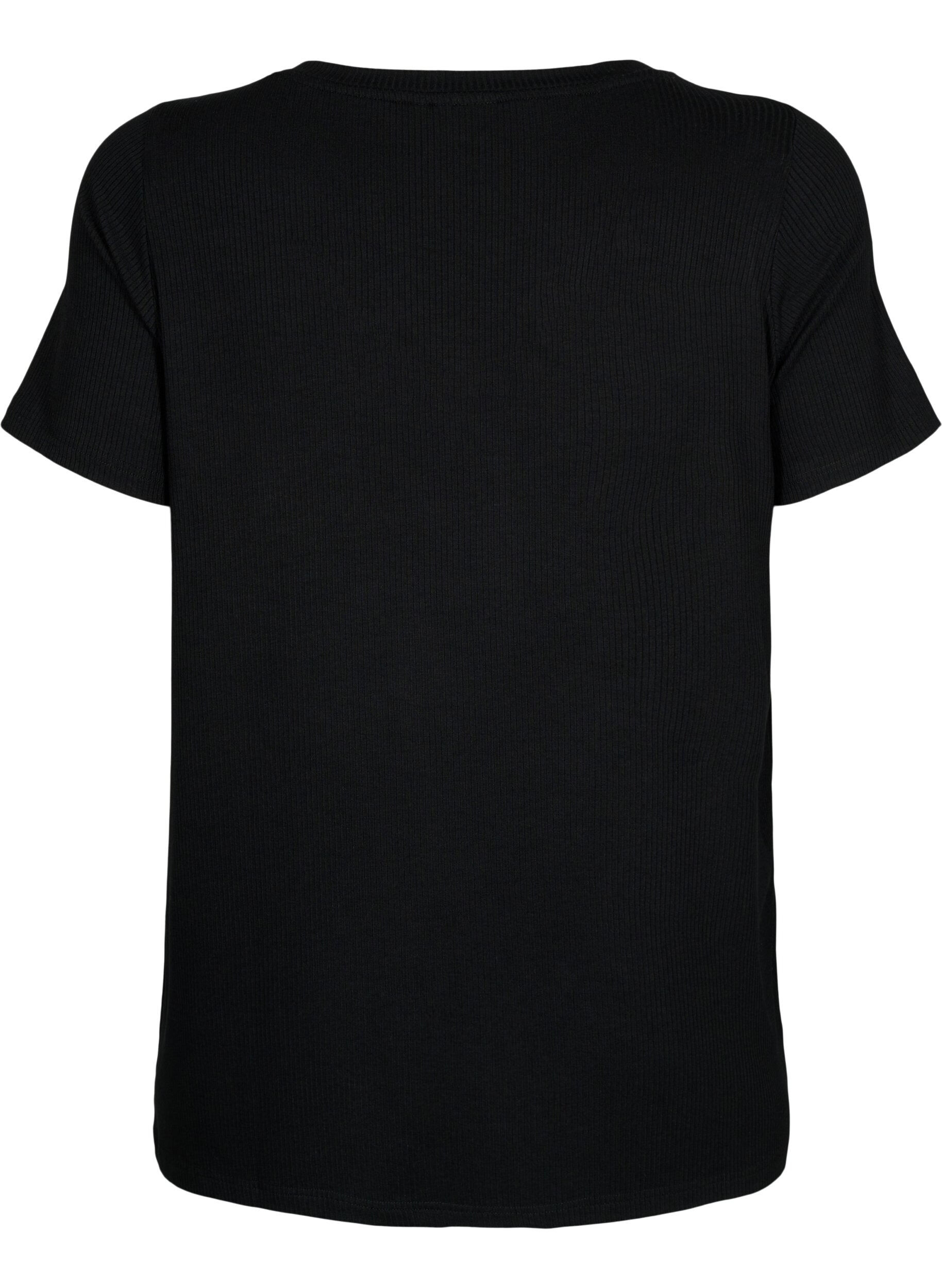 ZizziViskose T-Shirt mit Ripp und V-Ausschnitt, Black, Packshot image number 1