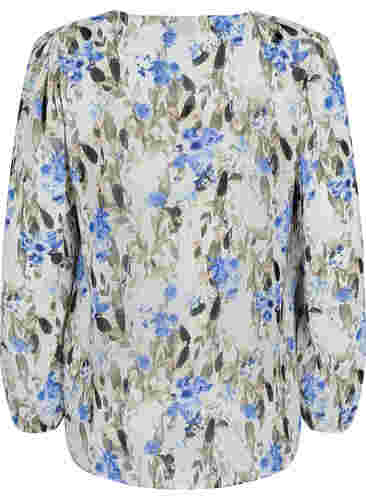 Bedruckte Bluse mit langen Ärmeln, Blue Flower AOP, Packshot image number 1
