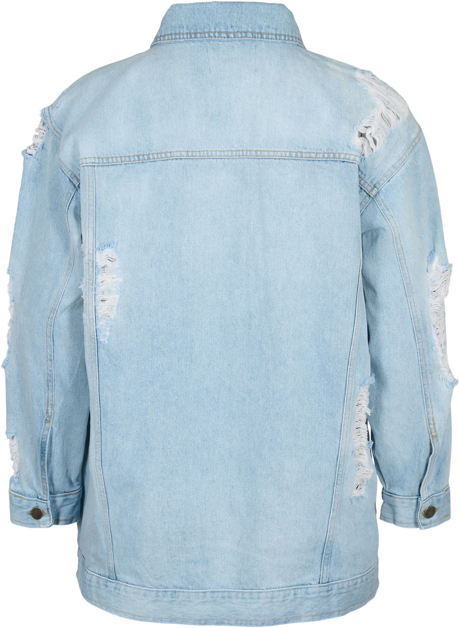 ZizziLocker sitzende Jeansjacke mit Abnutzungsdetails, Light blue denim, Packshot image number 1