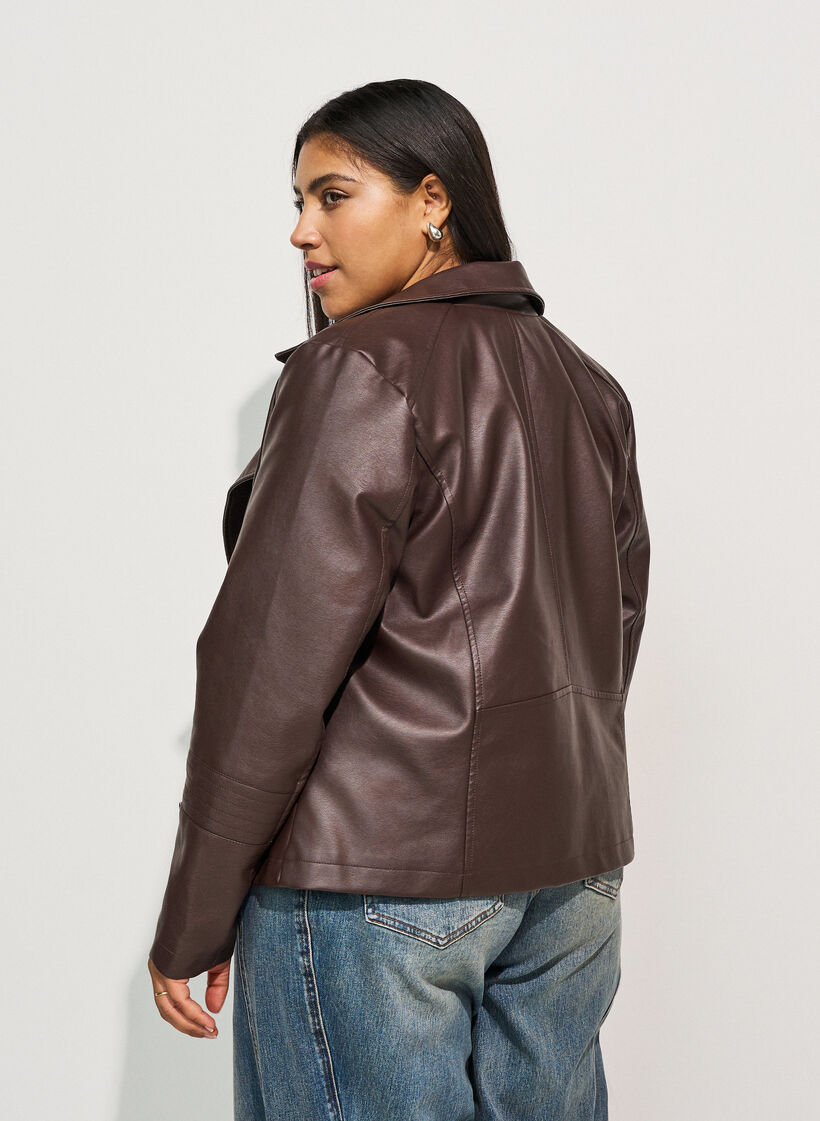 Bikerjacke aus Kunstleder, Braun, Model image number 2
