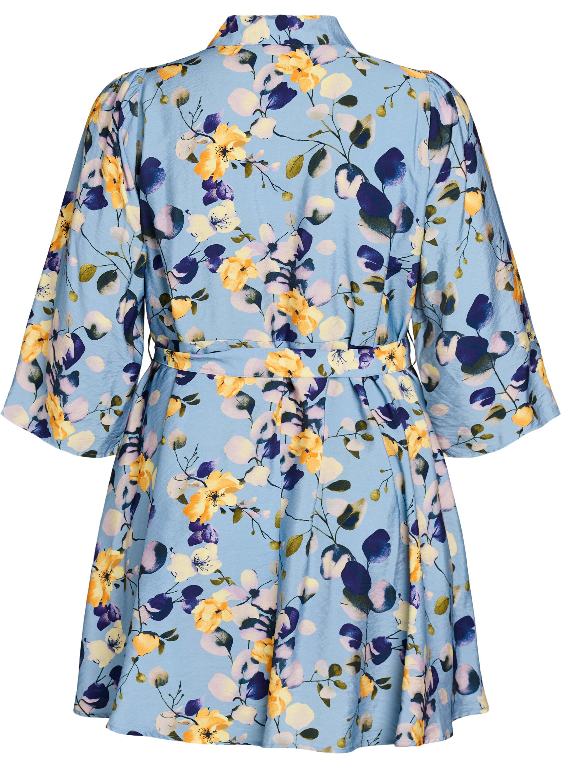 ZizziGemusterte Tunika mit Bindeg&uuml;rtel und 3/4-&Auml;rmeln, Blau, Packshot image number 1