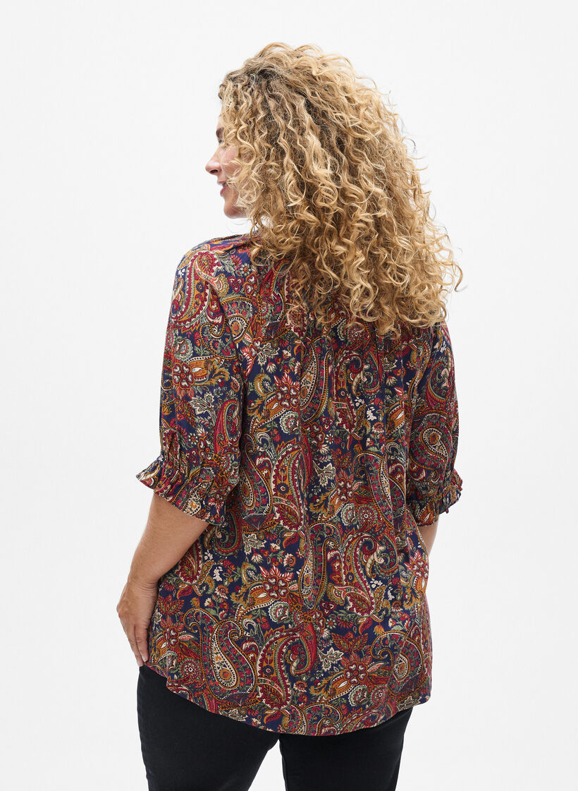 Bluse aus Viskose mit Paisleymuster und Ellbogen&auml;rmeln, Blau, Model image number 2