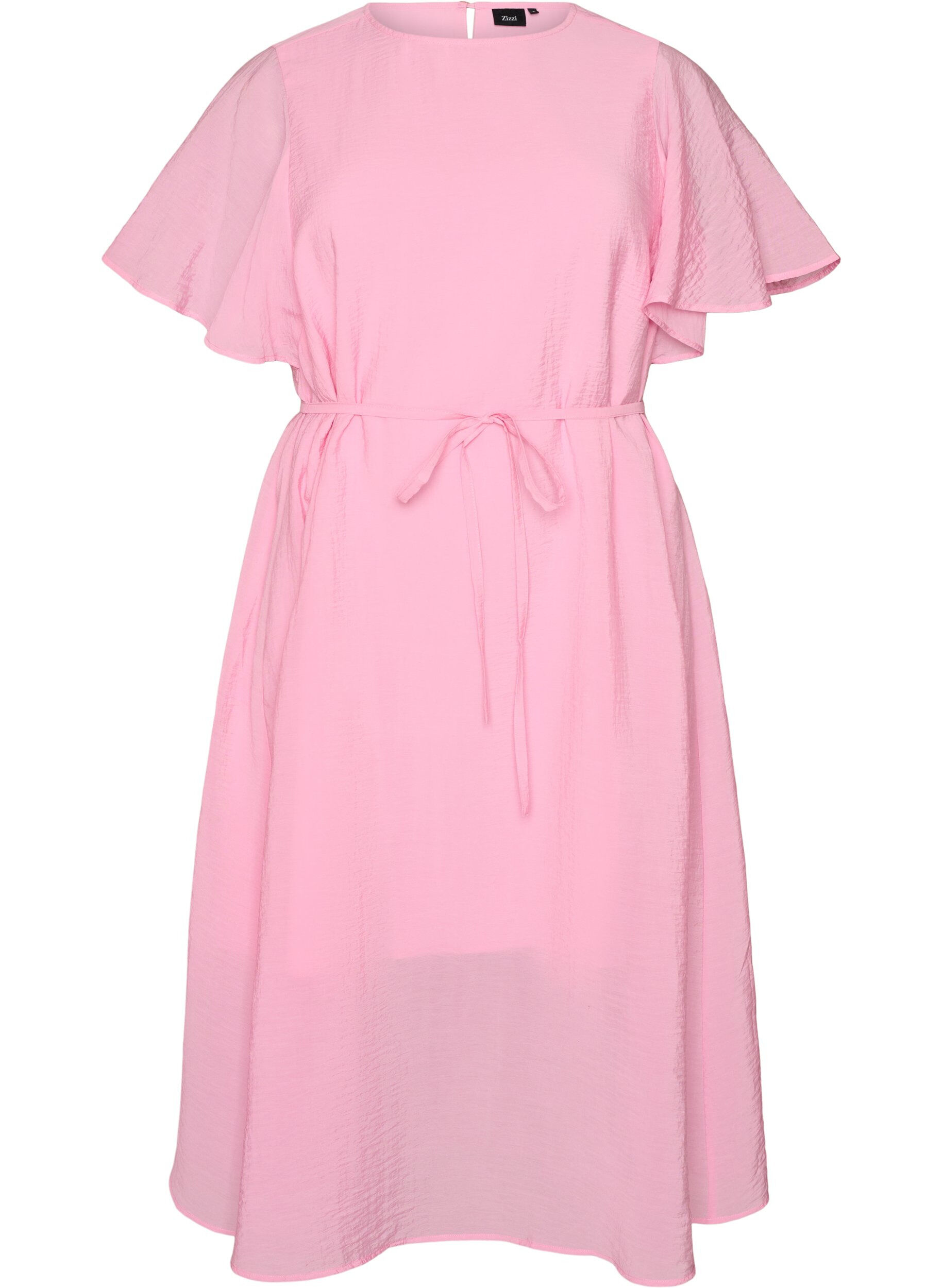 ZizziKn&ouml;chellanges Kleid mit Fl&uuml;gel&auml;rmeln und Bindeg&uuml;rtel, Pink, Packshot image number 0
