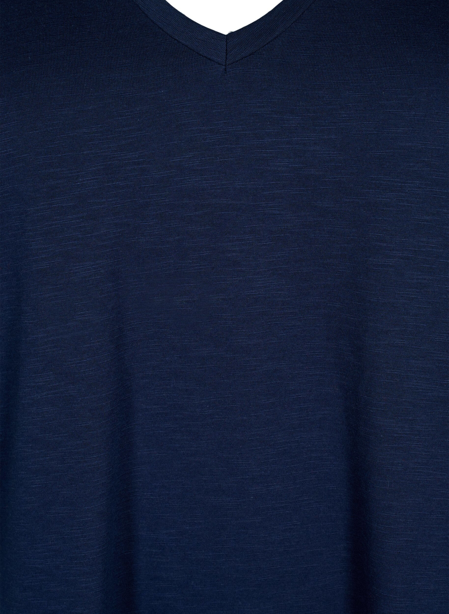ZizziKurz&auml;rmliges Basic-T-Shirt mit V-Ausschnitt, Blau, Packshot image number 2