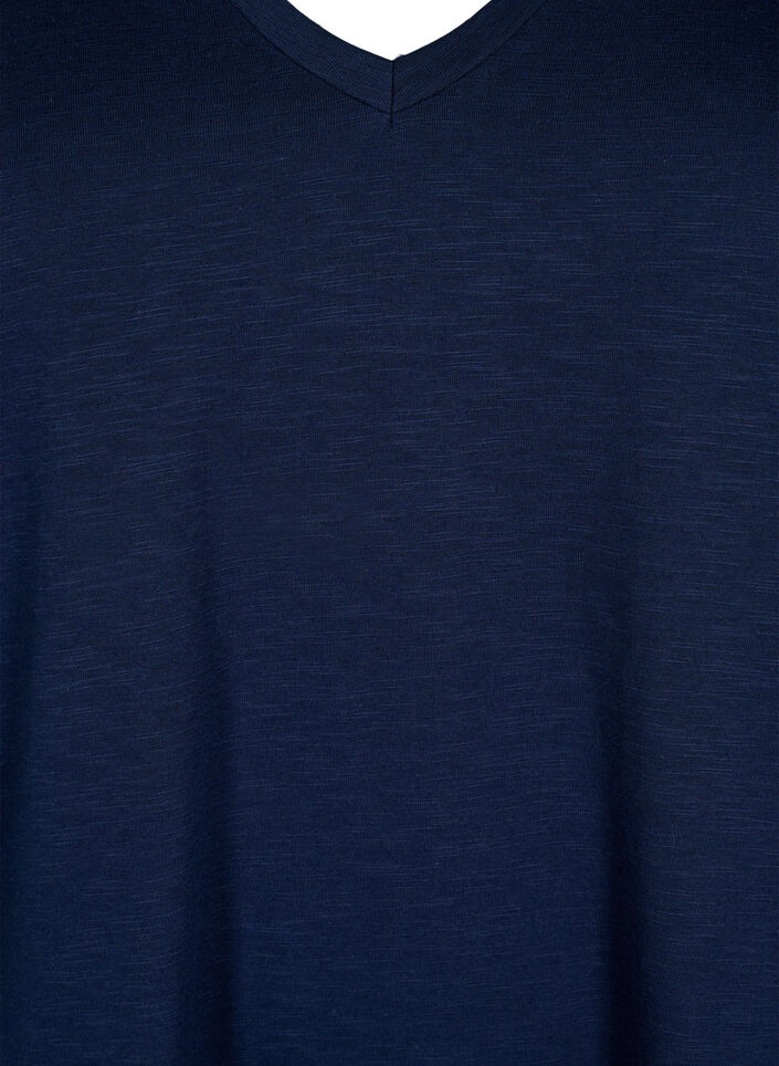 Kurz&auml;rmliges Basic-T-Shirt mit V-Ausschnitt, Blau, Packshot image number 2