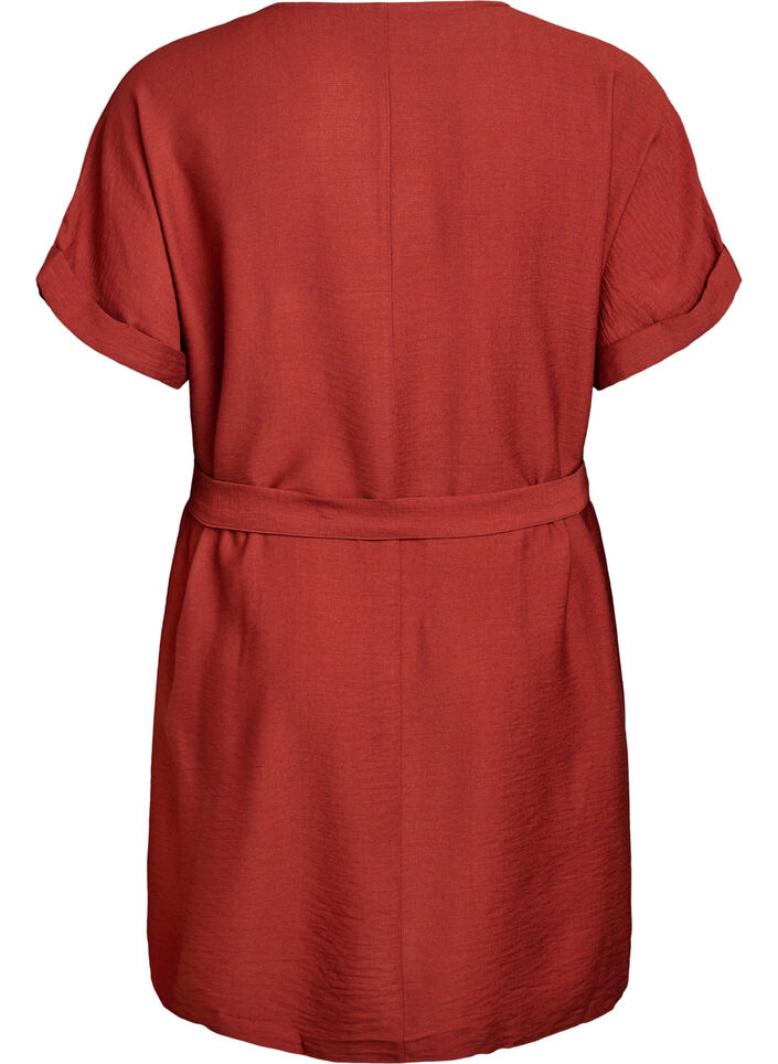 Kurzes Kleid mit lockerer Passform und Bindegürtel, Rot, Packshot image number 1