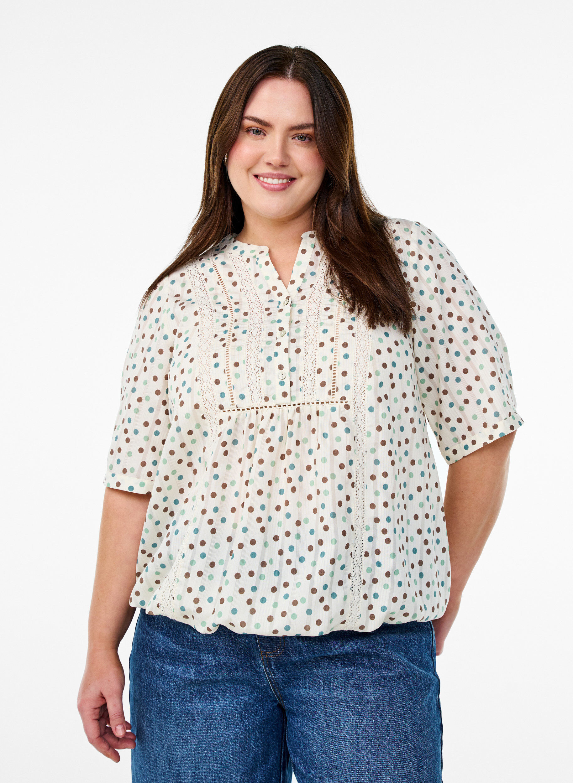 ZizziBluse mit Print und 1/2-&Auml;rmeln, Wei&szlig;, Model image number 0