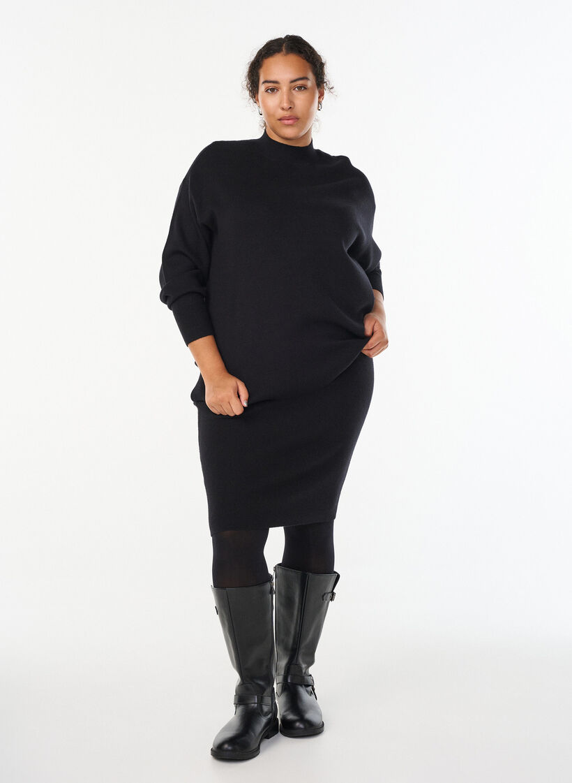 Kurzer Strickrock mit breitem Bund, Schwarz, Model image number 0