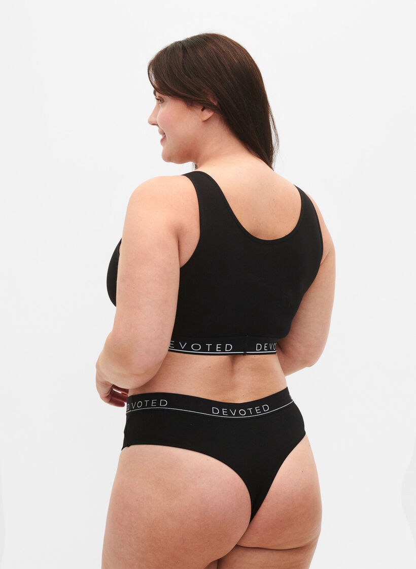 Baumwoll-G-String mit regul&auml;rer Taille, Schwarz, Model image number 2