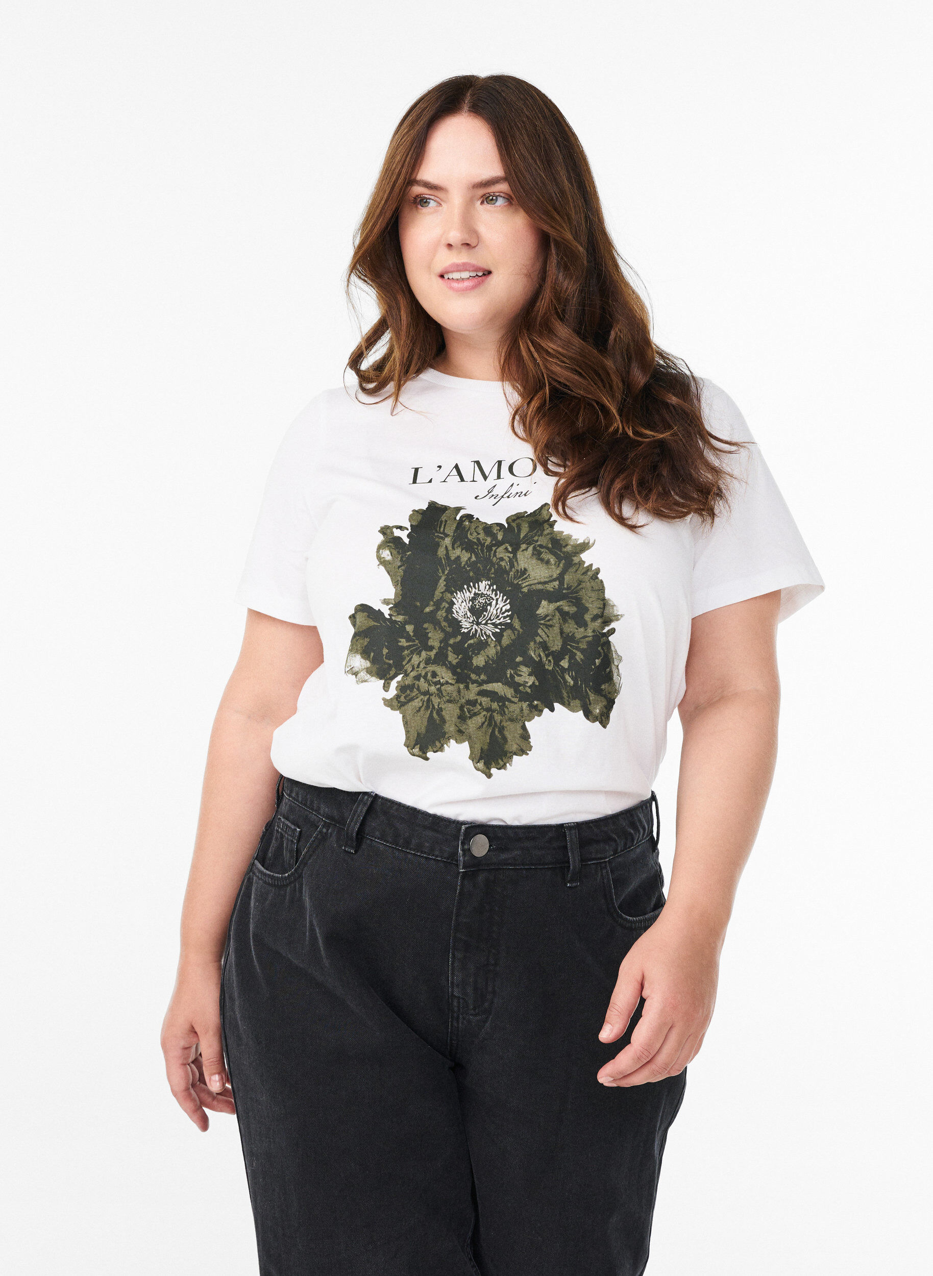 T-Shirt aus Baumwolle mit Frontprint, Wei&szlig;, Model