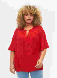 Kurzärmelige Bluse mit Struktur, Tango Red, Model