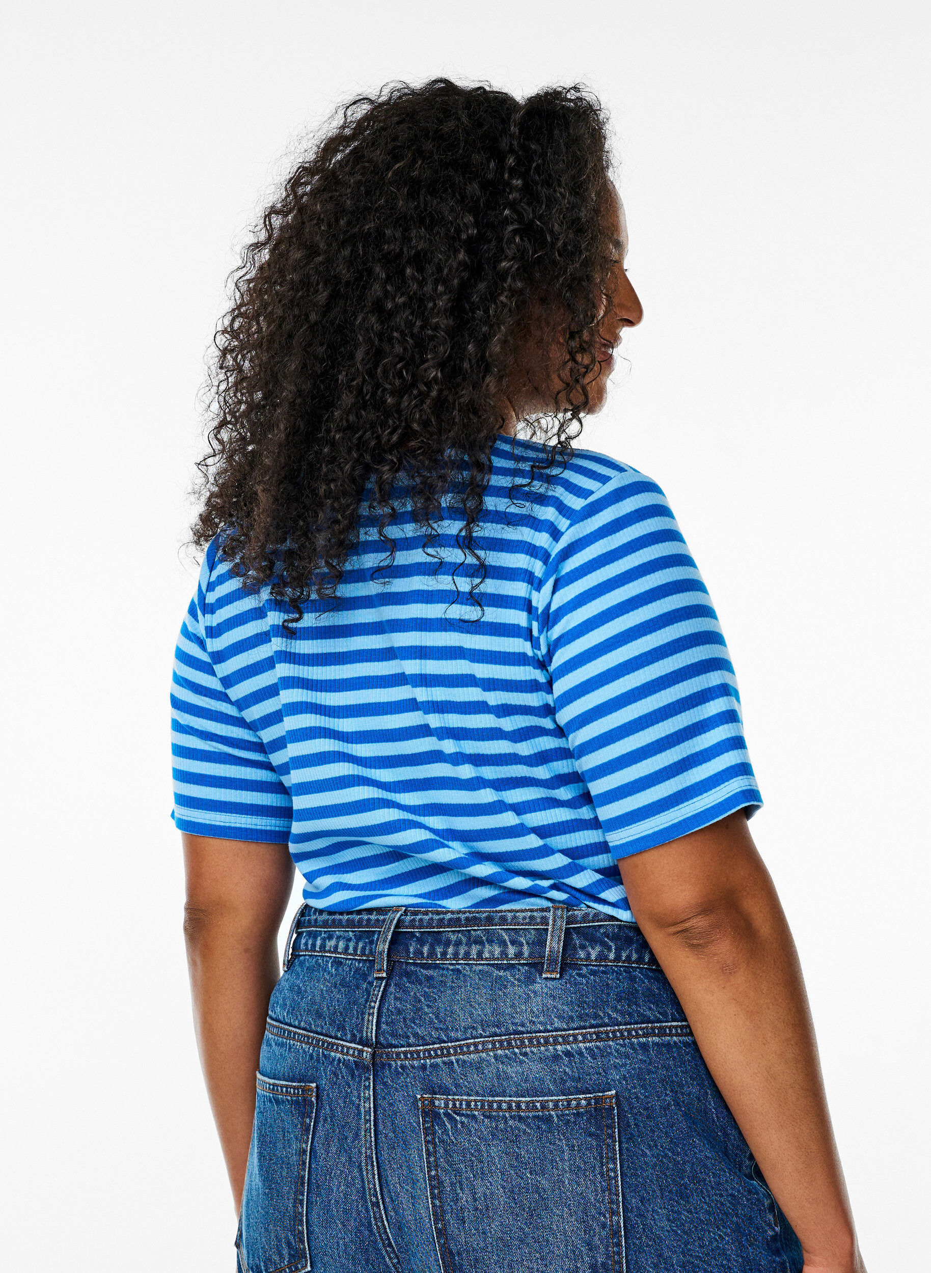 ZizziGestreiftes T-Shirt mit gerippter Struktur, Blau, Model image number 2