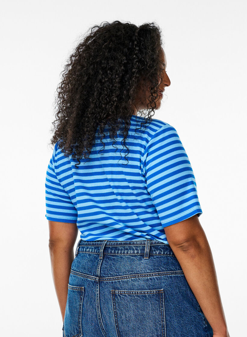 Gestreiftes T-Shirt mit gerippter Struktur, Blau, Model image number 2