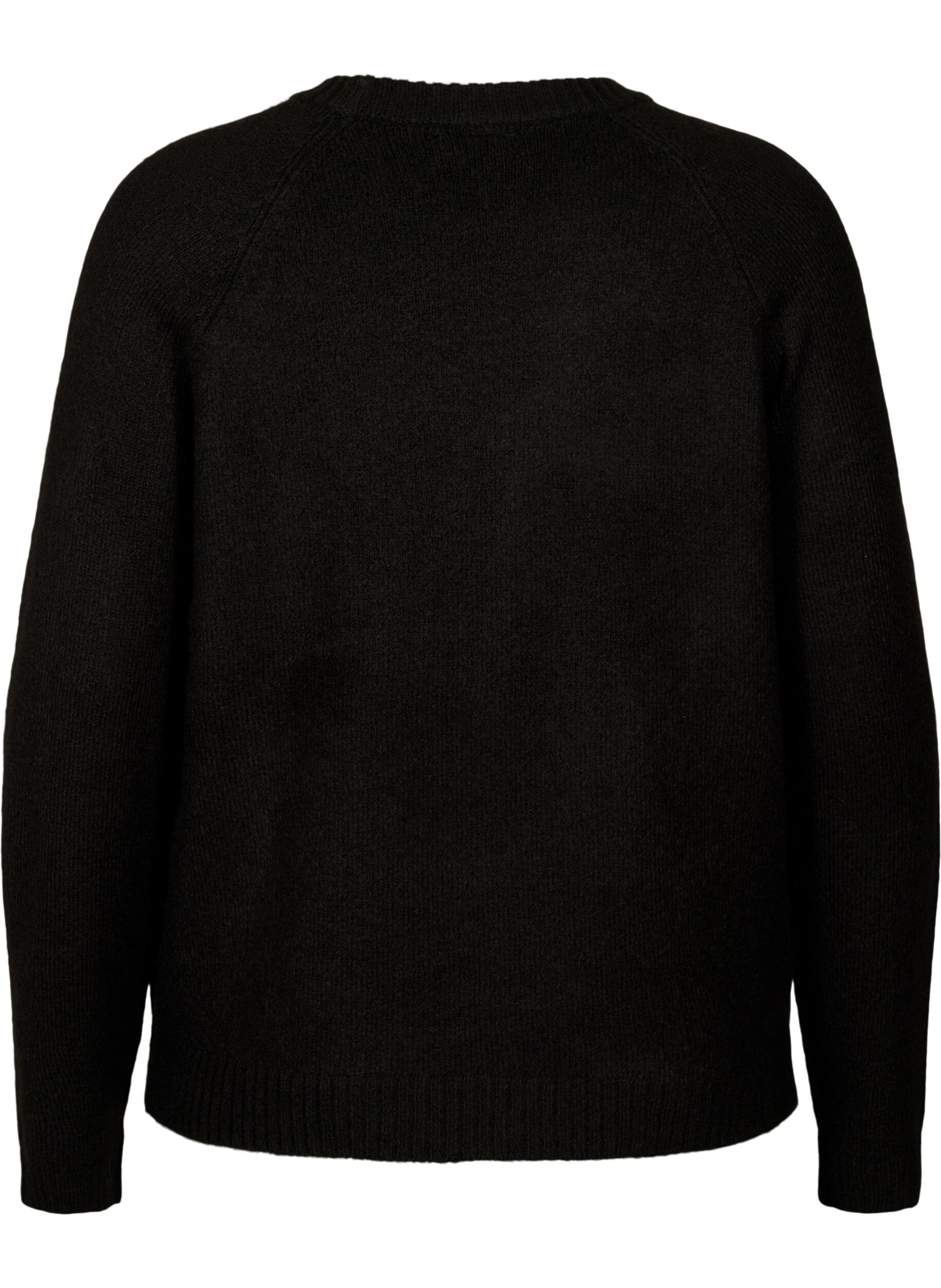 ZizziStrickpullover mit aufgesticktem Text, Black/Black, Packshot image number 1