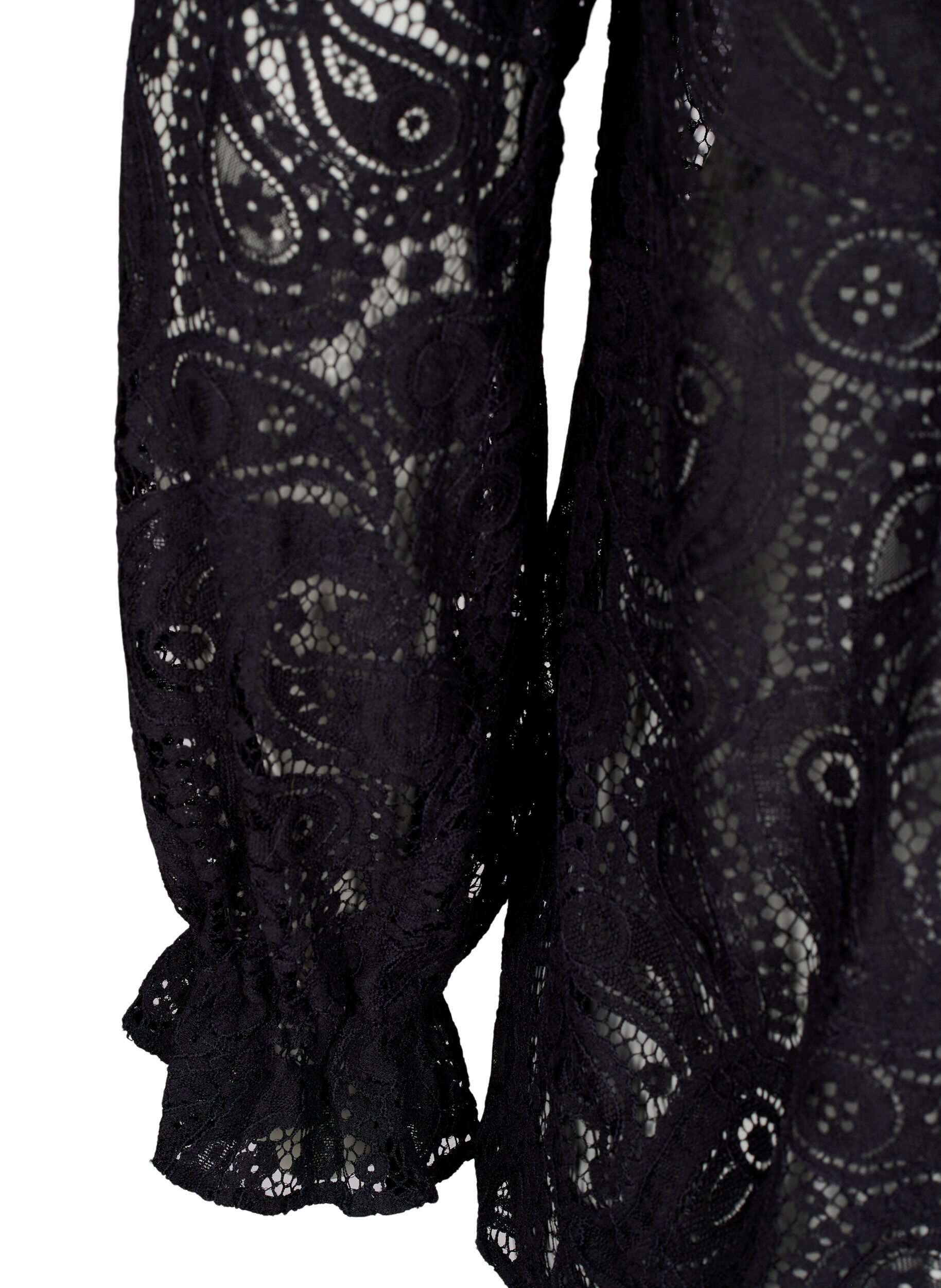 ZizziHemdbluse aus Spitze mit R&uuml;schendetail, Black, Packshot image number 3