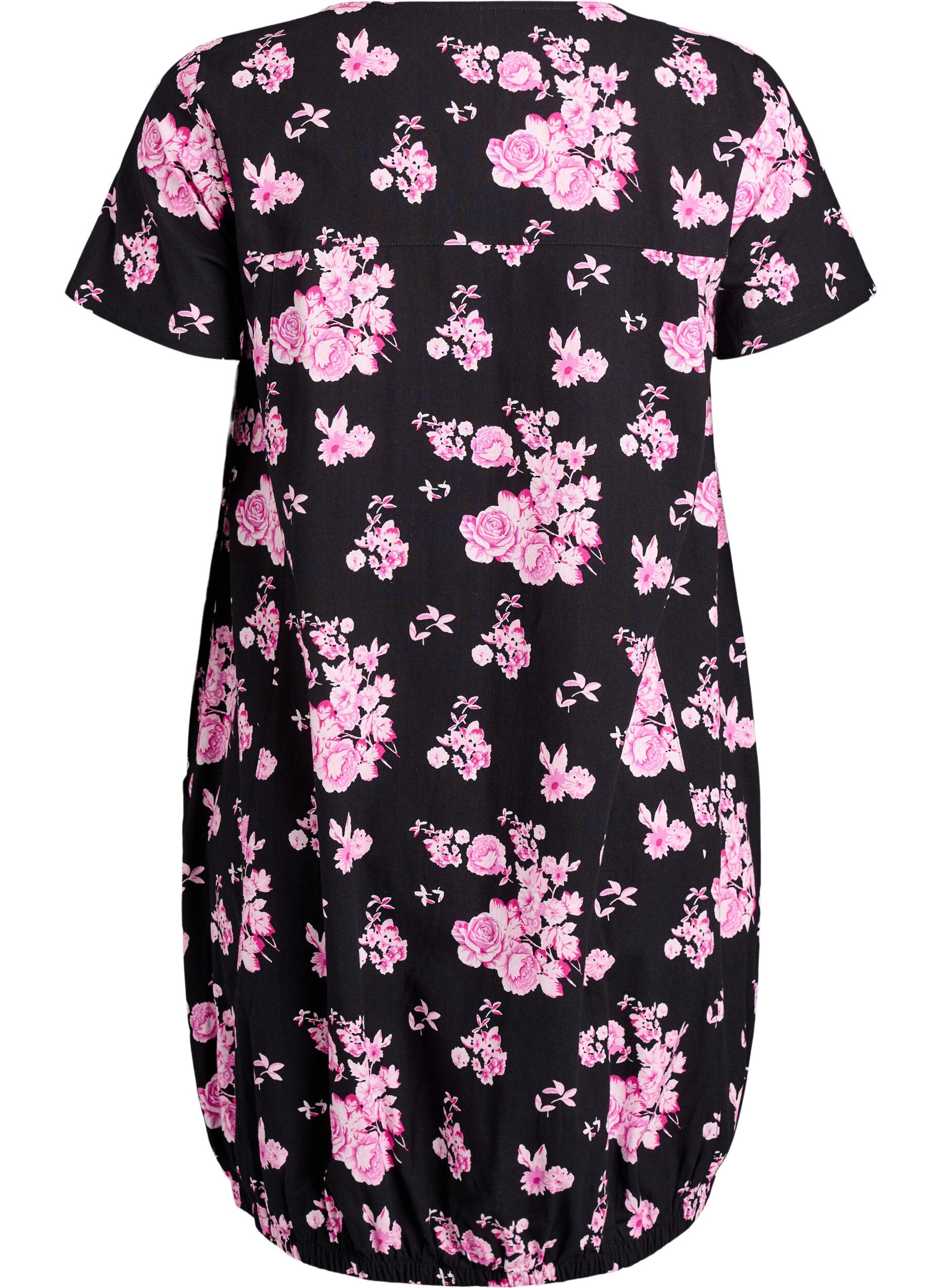 ZizziKurz&auml;rmliges Baumwollkleid mit Print, Schwarz, Packshot image number 1